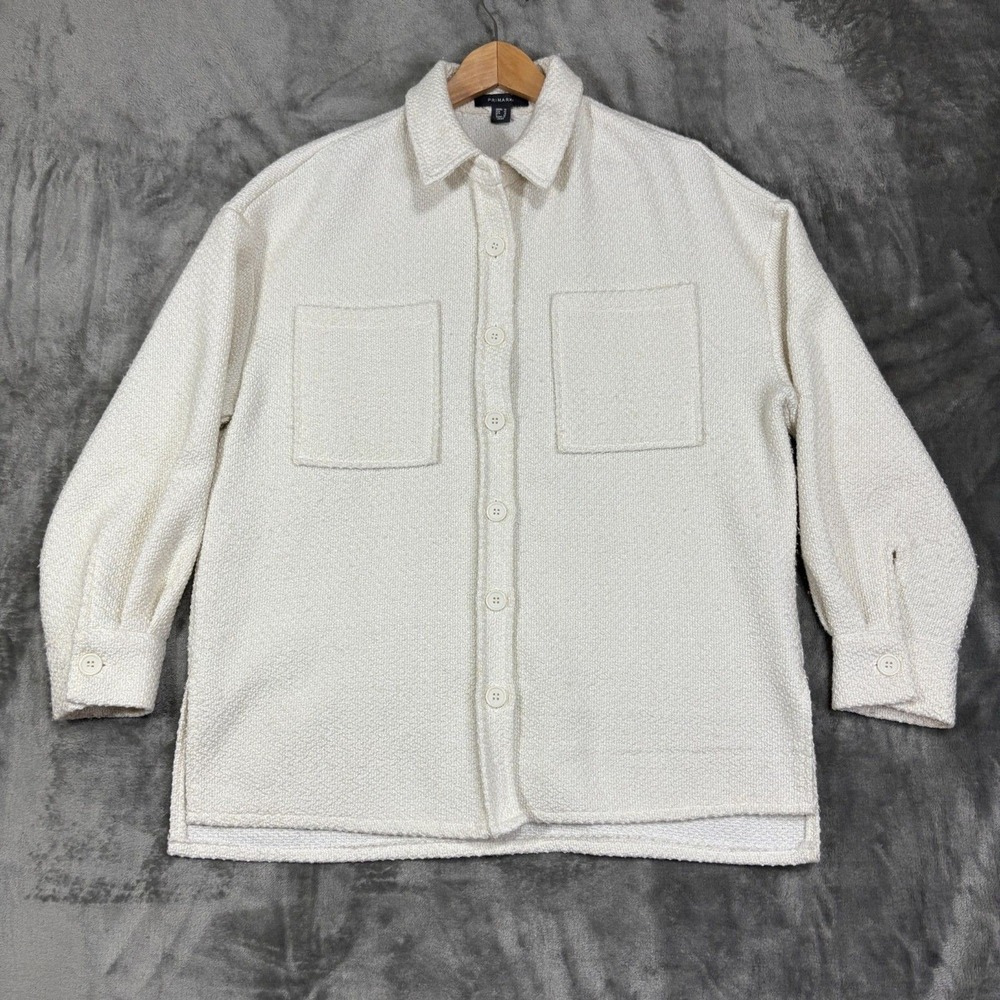 Primark Cream Oversized Shacket Shirt Jacket Textured Cozy‎ Minimalist Casual 10